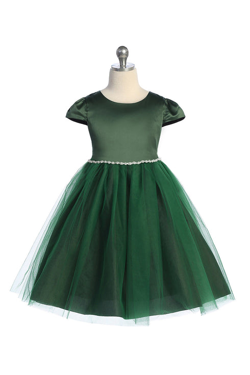 Big Girls Cap Sleeve Waistline Trim Satin Tulle Plus Size Dress 16.5-20.5