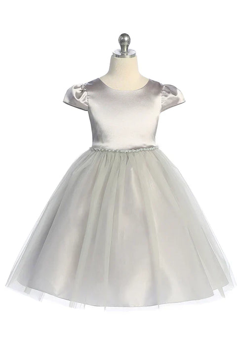 Big Girls Cap Sleeve Waistline Trim Satin Tulle Plus Size Dress 16.5-20.5