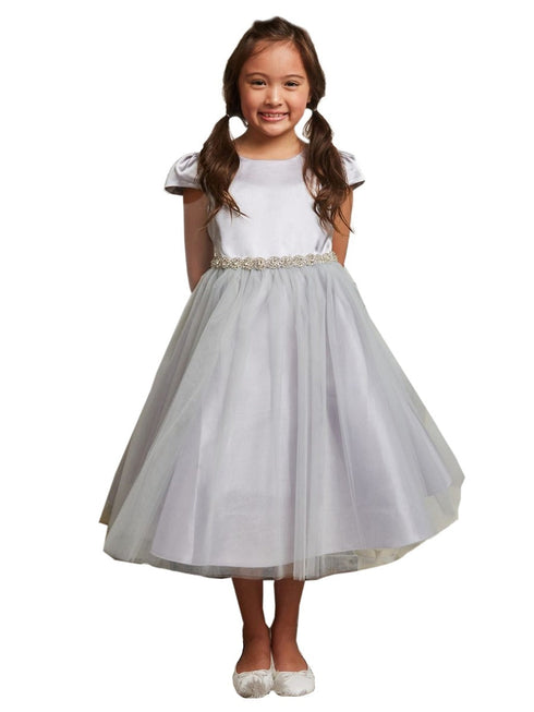 Kids Dream Big Girls Silver Cap Sleeve Satin Tulle Plus Size Dress 16.5-20.5 - SophiasStyle.com