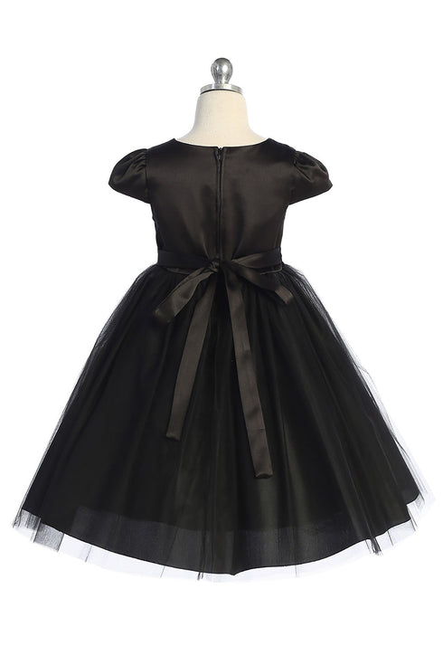 Girls Cap Sleeve Satin Tulle Junior Bridesmaid Dress 2-14