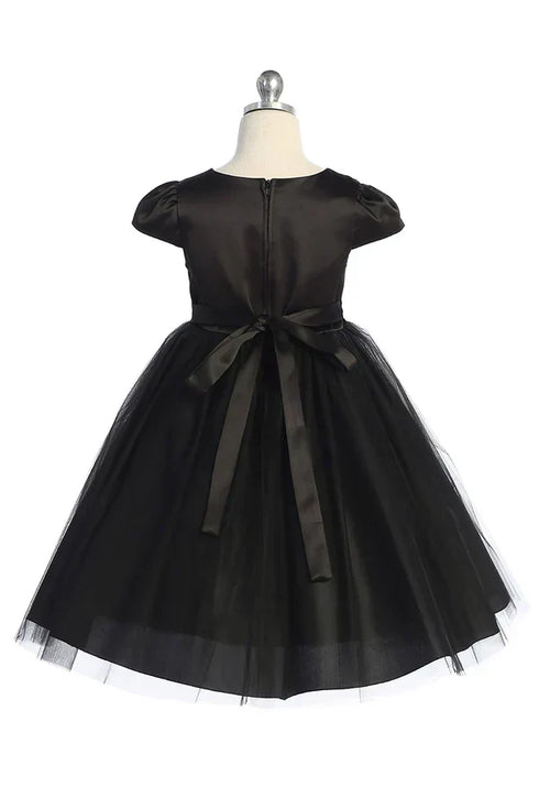 Big Girls Cap Sleeve Waistline Trim Satin Tulle Plus Size Dress 16.5-20.5