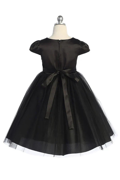Girls Cap Sleeve Waistline Trim Satin Tulle Junior Bridesmaid Dress 2-14
