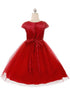 Girls Cap Sleeve Waistline Trim Satin Tulle Junior Bridesmaid Dress 2-14