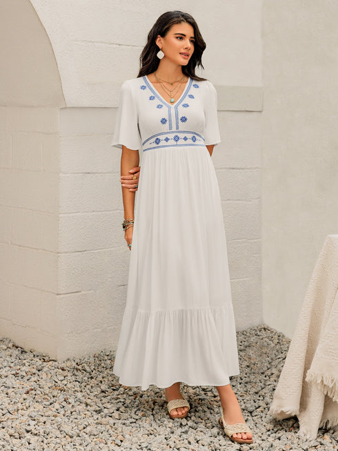 ruffled-hem-v-neck-flutter-sleeve-dress OhSoStyled - Sophia's Style-8