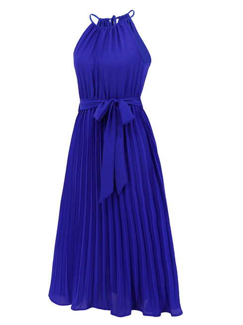 pleated-spaghetti-strap-tie-waist-midi-dress Sophia's Trends - Sophia's Style-White-M