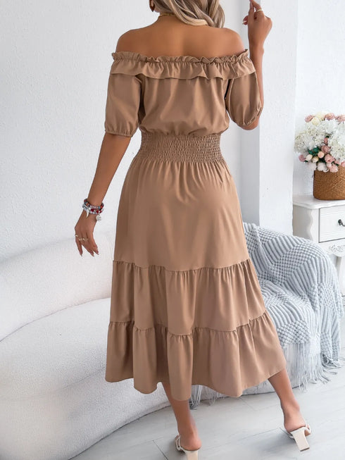 smocked-off-shoulder-tiered-dress OhSoStyled at Sophia's Style-15