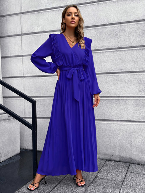 pleated-surplice-tie-waist-maxi-dress Sophia's Trends - Sophia's Style--