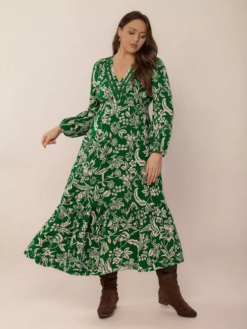 plus-size-botanical-print-long-sleeve-midi-dress-OhSoStyled-Sophia's-Style-1