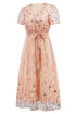 sequin-leaf-embroidery-tie-front-short-sleeve-dress Sophia's Trends - Sophia's Style--