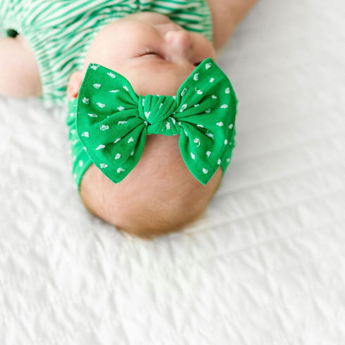 patterned-shabby-knot-kelly-green Baby Bling Bows clips headbands - Sophia's Style-