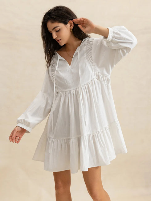 tiered-tie-neck-long-sleeve-mini-dress OhSoStyled - Sophia's Style in White-4