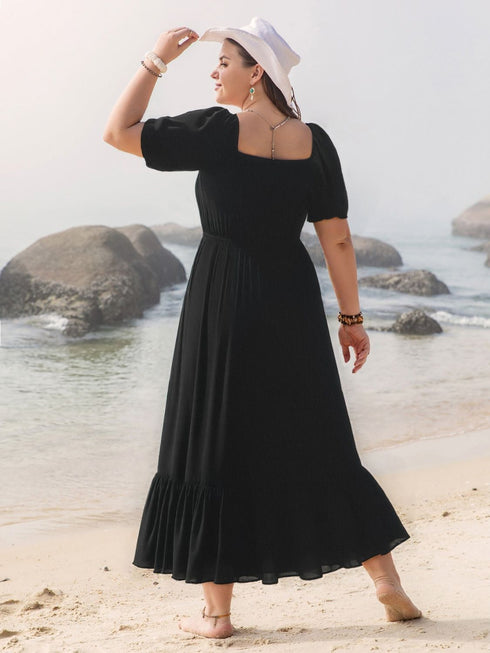 plus-size-ruffled-hem-square-neck-short-sleeve-dress OhSoStyled - Sophia's Style-3