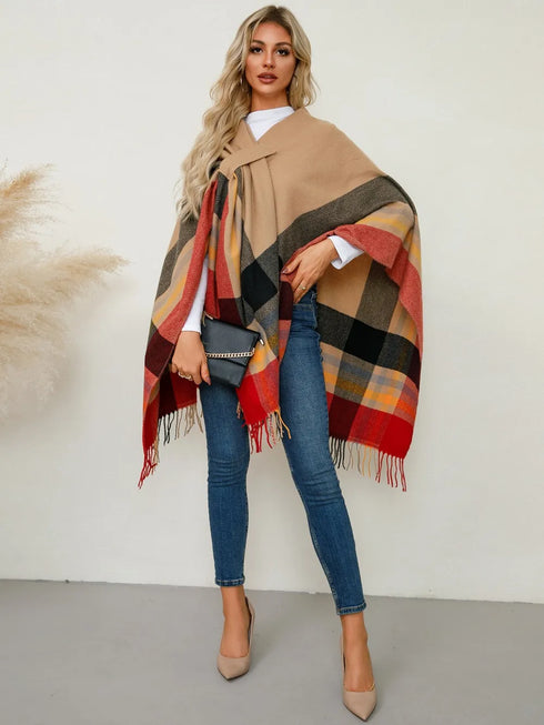 fringe-contrast-plaid-poncho-Sophia's Style-5