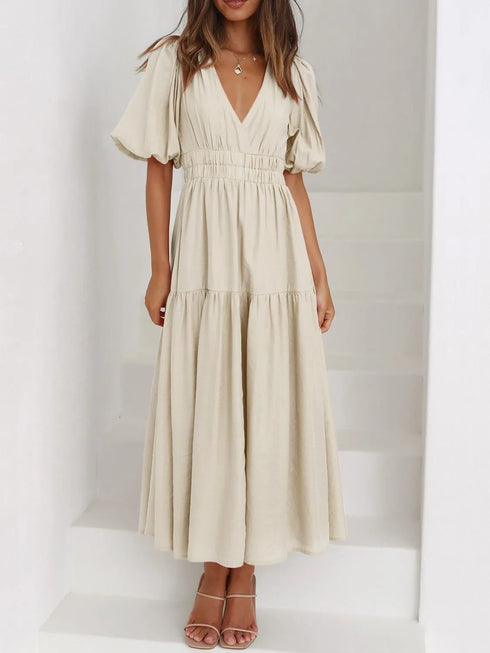 v-neck-puff-sleeve-midi-dress OhSoStyled at Sophia's Style-10