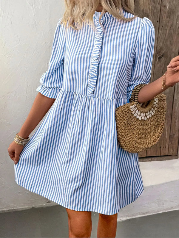 striped-half-sleeve-mini-shirt-dress OhSoStyled - Sophia's Style in Light Blue-1