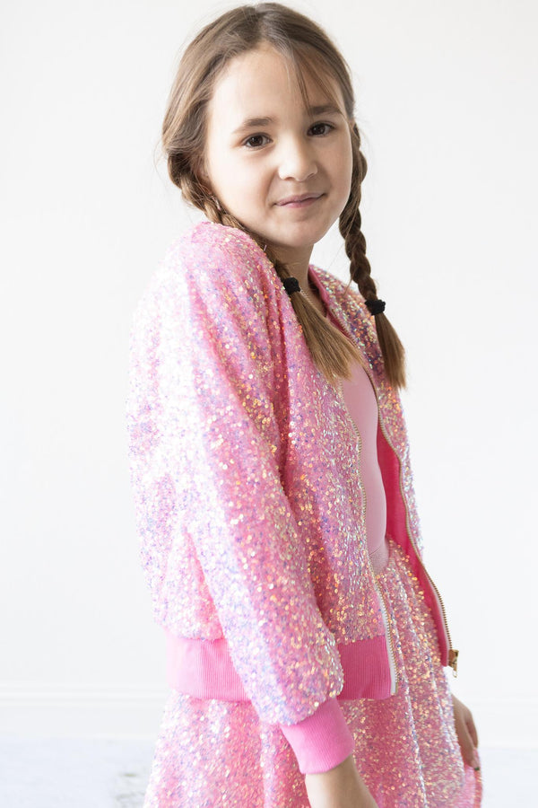 bubblegum-pink-sequin-jacket Mila & Rose at Sophia's Style-Bubblegum Pink Sequin Jacket-2T-Sequin Jacket-1