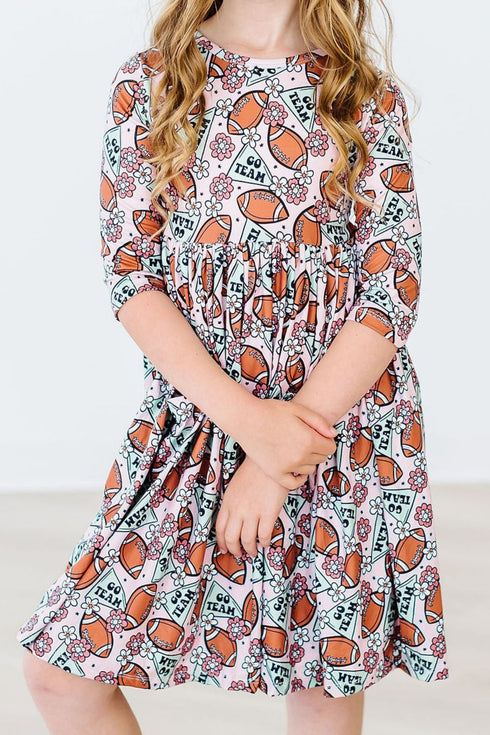 go-team-3-4-sleeve-pocket-twirl-dress Mila & Rose - Sophia's Style-Go Team 3/4 Sleeve Pocket Twirl Dress-6-12M--1