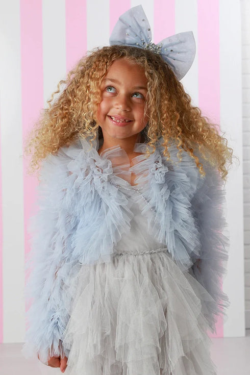 Girls Sky Blue Fluffy Tulle Jacket, Sizes 12M-14