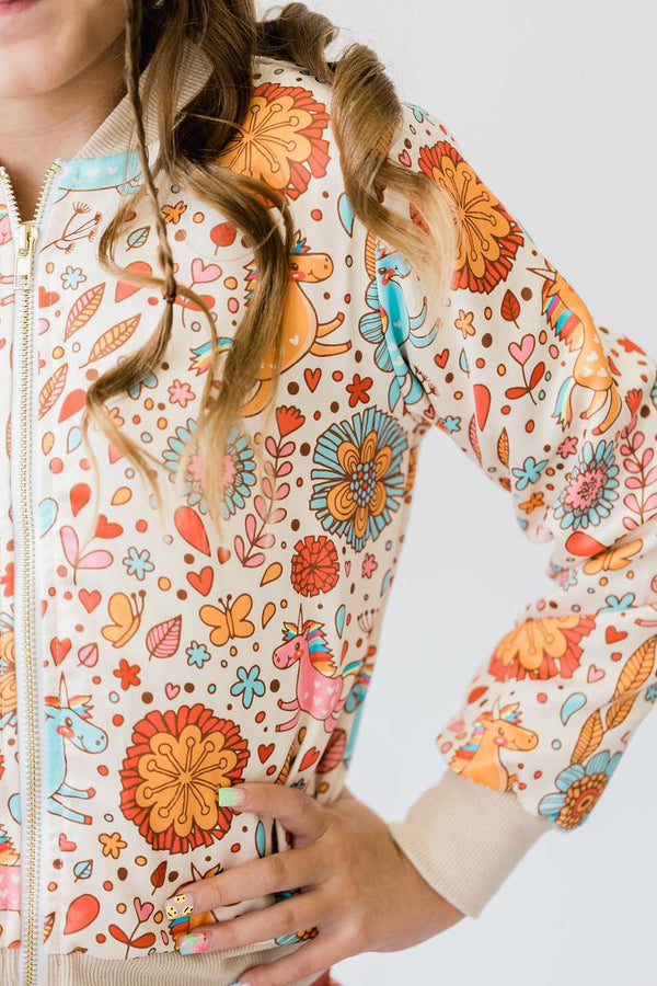 retro-unicorns-satin-jacket Mila & Rose - Sophia's Style-Retro Unicorns Satin Jacket-2T--1
