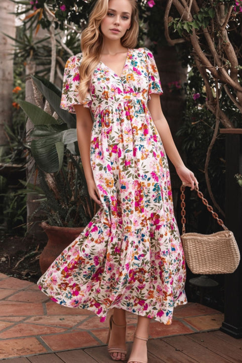 floral-short-sleeve-v-neck-dress-with-pockets OhSoStyled - Sophia's Style-1
