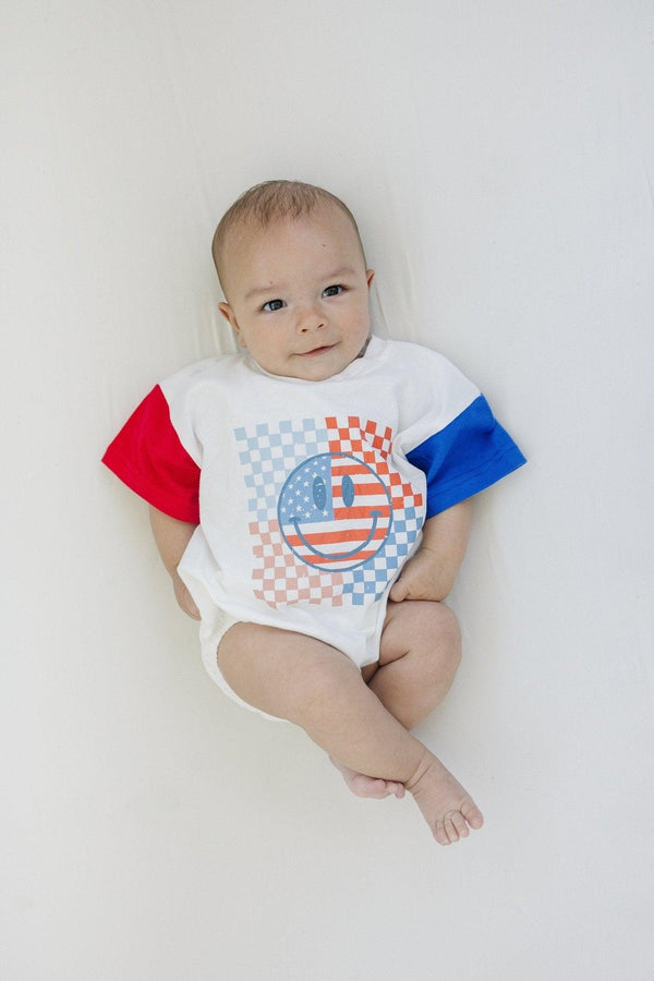 4th-of-july-checker-smiley-t-shirt-romper Little Joy Co - Sophia's Style-1