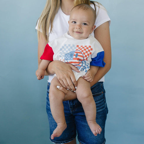 4th-of-july-checker-smiley-t-shirt-romper Little Joy Co - Sophia's Style-2