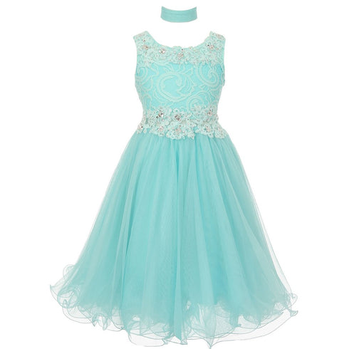 Lace Mesh Rhinestone Wired Flower Girl Dress, Sizes 4-20