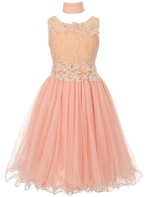 Lace Mesh Rhinestone Wired Flower Girl Dress 4-20 - SophiasStyle.com