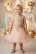 Baby Girls Gold Coiled Lace Illusion Flower Girl Dress 6-24 Months