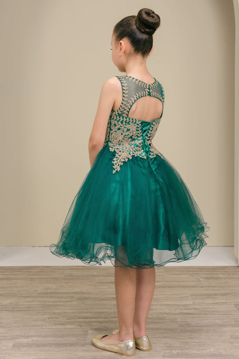 Vestido de dama de honor junior de tul con ribete dorado y rubor para niñas grandes 8-16