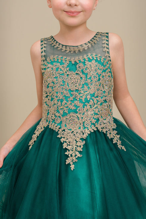 Vestido de dama de honor junior de tul con ribete dorado y rubor para niñas grandes 8-16
