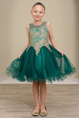 Vestido de dama de honor junior de tul con ribete dorado y rubor para niñas grandes 8-16