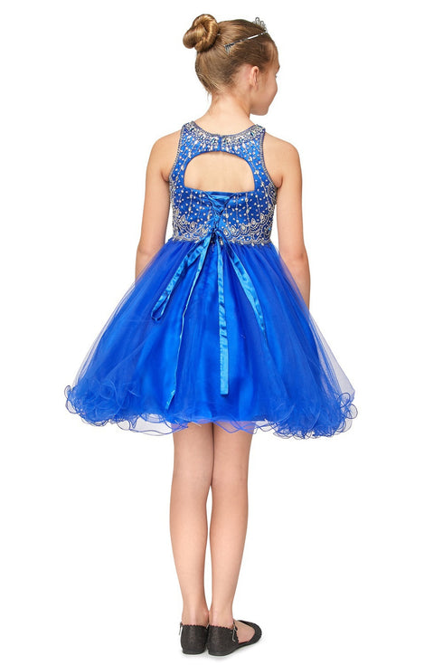Girls Rhinestone Halter Neck Tulle Flower Girl Junior Bridesmaid Dress 6-16
