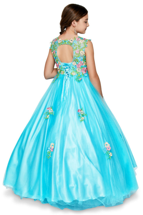 Vestido de dama de honor junior de tul de encaje bordado floral rosa aguamarina para niñas grandes 8-16
