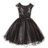 Girls Blush Black Rhinestone Embroidered Lace Junior Bridesmaid Dress, Sizes 8-16