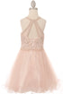 Girls Illusion Halter Neck Sweetheart Beaded Bodice Tulle Flower Girl Junior Bridesmaid Dress, Sizes 4-16 - SophiasStyle.com