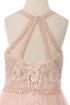 Girls Illusion Halter Neck Sweetheart Beaded Bodice Tulle Flower Girl Junior Bridesmaid Dress, Sizes 4-16 - SophiasStyle.com