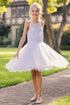 Girls Illusion Halter Neck Sweetheart Beaded Bodice Tulle Flower Girl Junior Bridesmaid Dress, Sizes 4-16 - SophiasStyle.com