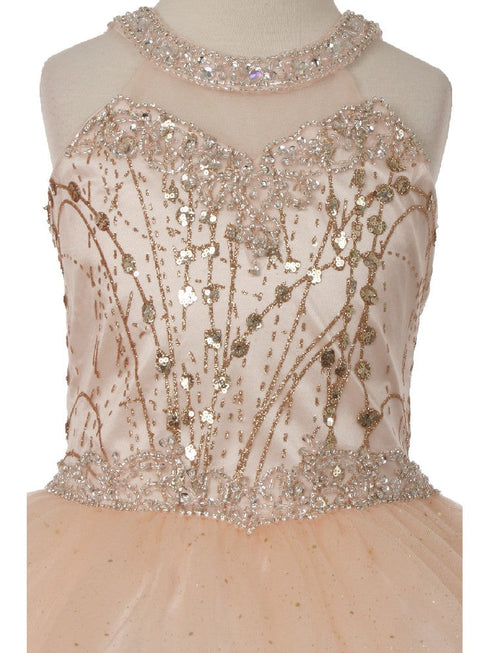 Girls Multi Color Illusion Neck Rhinestone Party Junior Bridesmaid Dress 4-16 - SophiasStyle.com