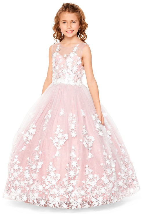 Vestido de niña de flores de lentejuelas de encaje con apliques florales en 3D malva para niñas pequeñas 2-6
