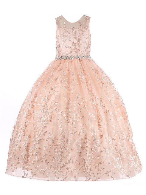 Little Girls Rose Gold Glitter Embroidered Rhinestone Belt Ball Gown 2-6 - SophiasStyle.com