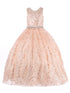 Little Girls Rose Gold Glitter Embroidered Rhinestone Belt Ball Gown 2-6 - SophiasStyle.com