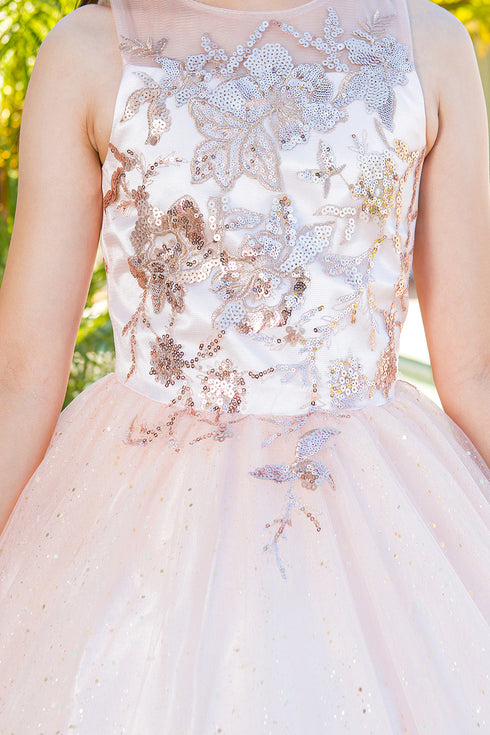 Girls Sequin Applique Tulle Glitter Dress with Corset Keyhole Back, Sizes 2-16 - SophiasStyle.com