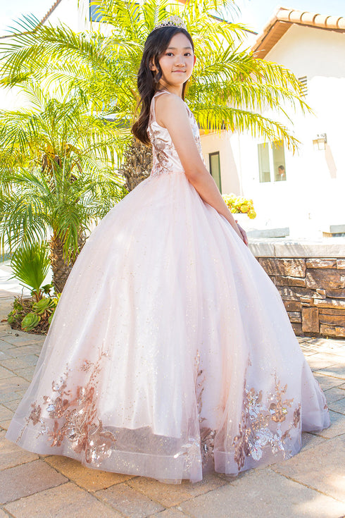 Girls Sequin Applique Tulle Glitter Dress with Corset Keyhole Back, Sizes 2-16 - SophiasStyle.com