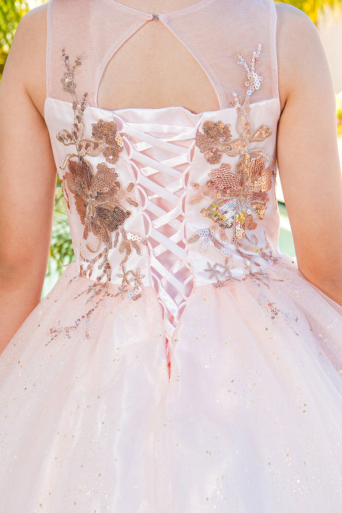 Girls Sequin Applique Tulle Glitter Dress with Corset Keyhole Back, Sizes 2-16 - SophiasStyle.com
