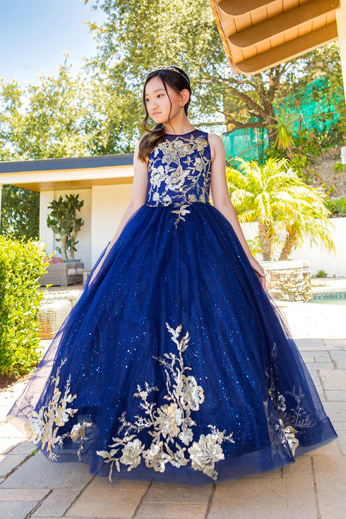 Girls Sequin Applique Tulle Glitter Dress with Corset Keyhole Back, Sizes 2-16 - SophiasStyle.com