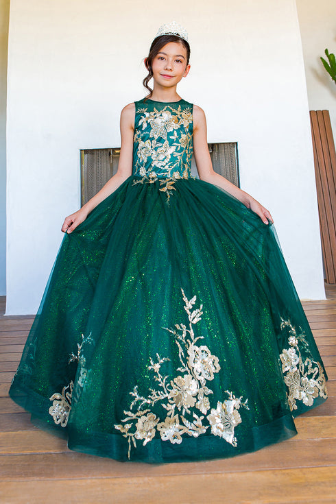 Girls Sequin Applique Tulle Glitter Dress with Corset Keyhole Back, Sizes 2-16 - SophiasStyle.com