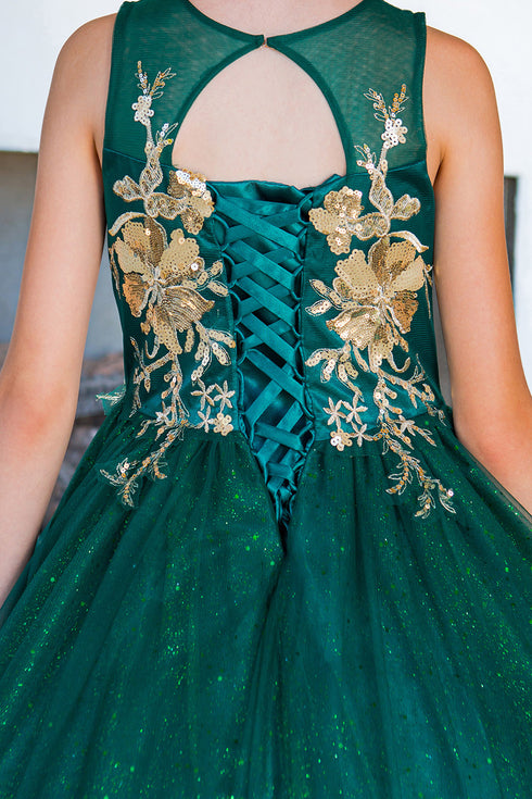 Girls Sequin Applique Tulle Glitter Dress with Corset Keyhole Back, Sizes 2-16 - SophiasStyle.com