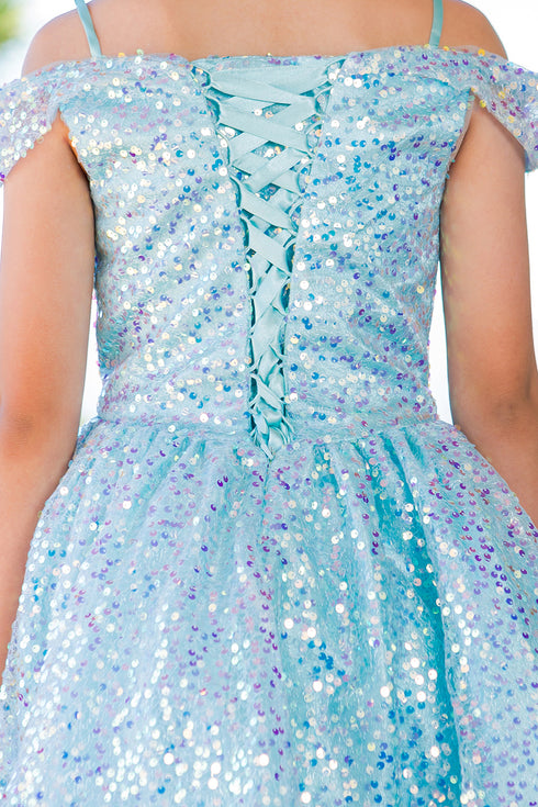 Girls Rainbow Sequin Off Shoulder Short Party Dress, Sizes 2-16 - SophiasStyle.com