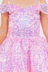 Girls Rainbow Off Shoulder Sequin Short Party Dress, Sizes 2-16